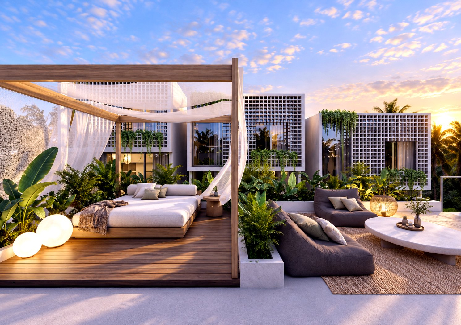 Rooftop lounge at sunset, Villa Eden