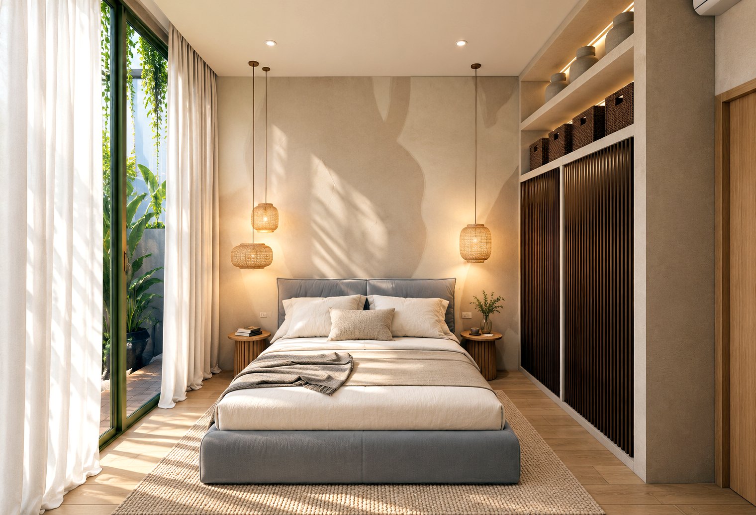 Villa Eden bedroom with lanterns