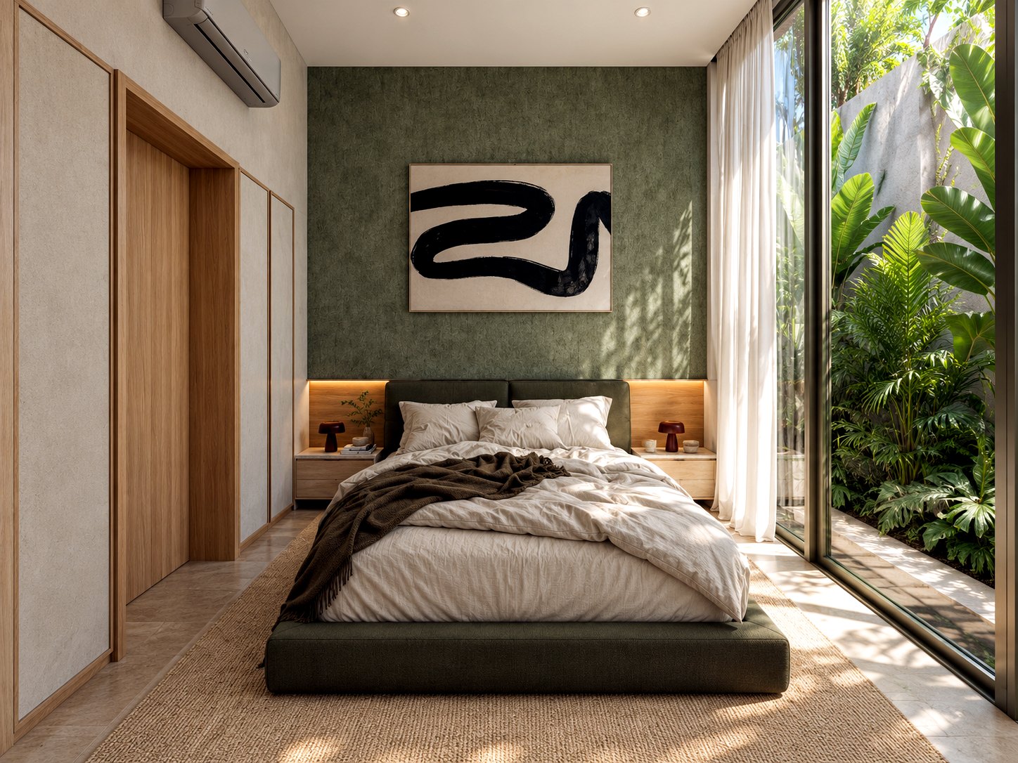 Villa Eden bedroom, green accent wall