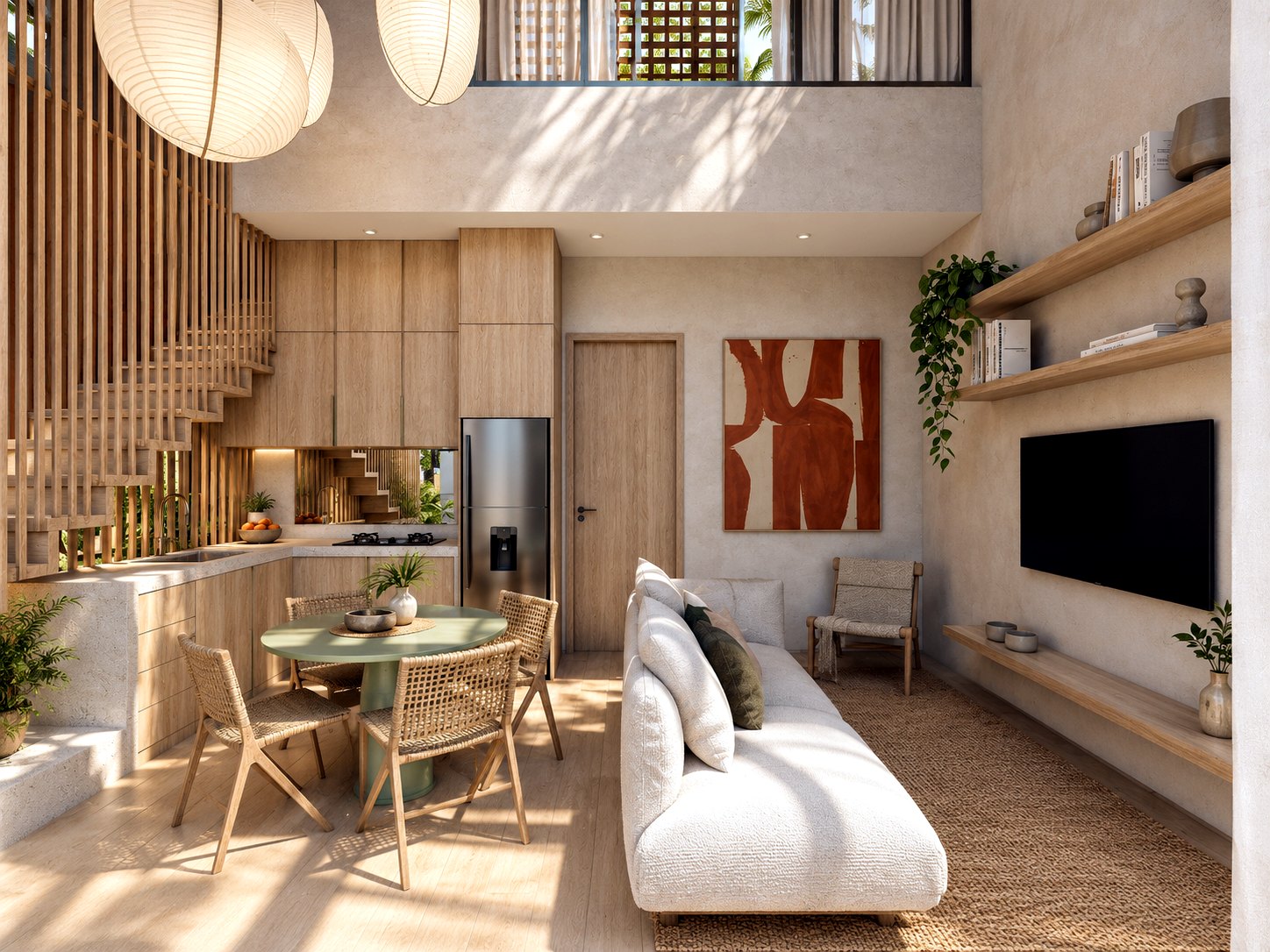 Villa Oasis kitchen and staircase